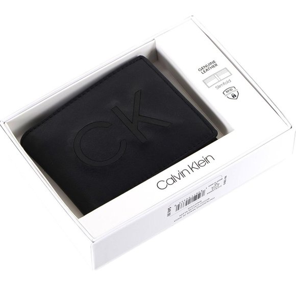 Calvin Klein Men's RFID Genuine Leather Slimfold Wallet Black - Picture 2 of 5
